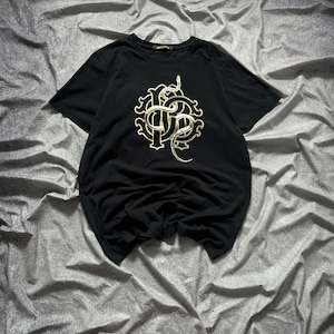 Roberto Cavalli Vintage Black & Gold Serpent Logo Initials Graphic Tee- Small