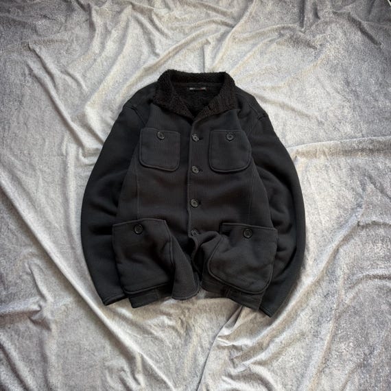 John Varvatos, Vintage John Varvatos USA Size S Black Waffle Knit Utility Sherpa Jacket/Sweater/Cardiga