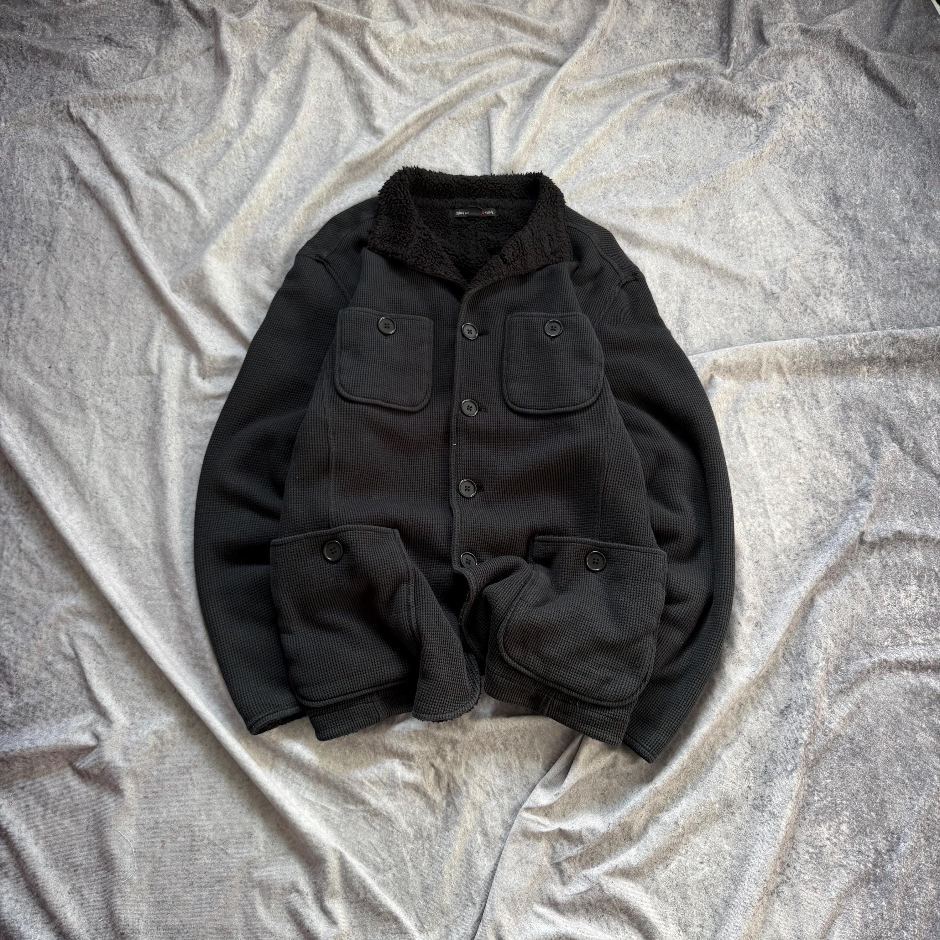 John Varvatos, Vintage John Varvatos USA Size S Black Waffle Knit Utility Sherpa Jacket/Sweater/Cardiga