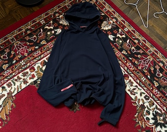 Vintage Prada Cotton Slim Hoodie Red Tab Y2K Era Navy Blue Color