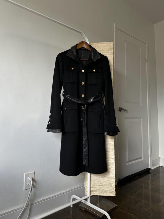 Gucci Tom Ford Era Cashmere Military Style Coat With Leather Belt 