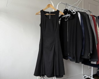 Vintage Ferretti Jeans Black Denim Dress Corset Fit Flare Sleeveless Womens 90s
