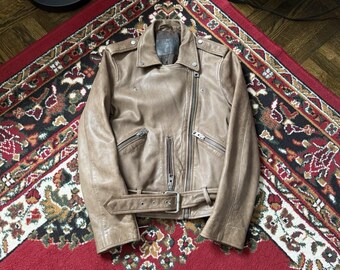 ALLSAINTS Wyatt Lambskin Leather Biker Jacket - Brown - 6 US