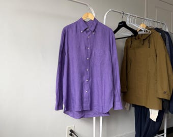 Luigi Borrelli Napoli Linen Solid Purple Shirt Size 16 1/2