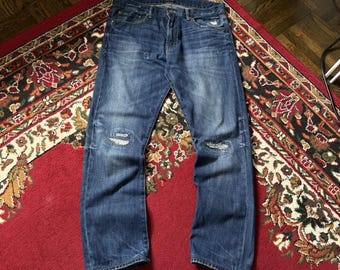Ralph Lauren Polo Sashiko Repaired Patchwork Jeans Blue Size 34/32 Denim Pants