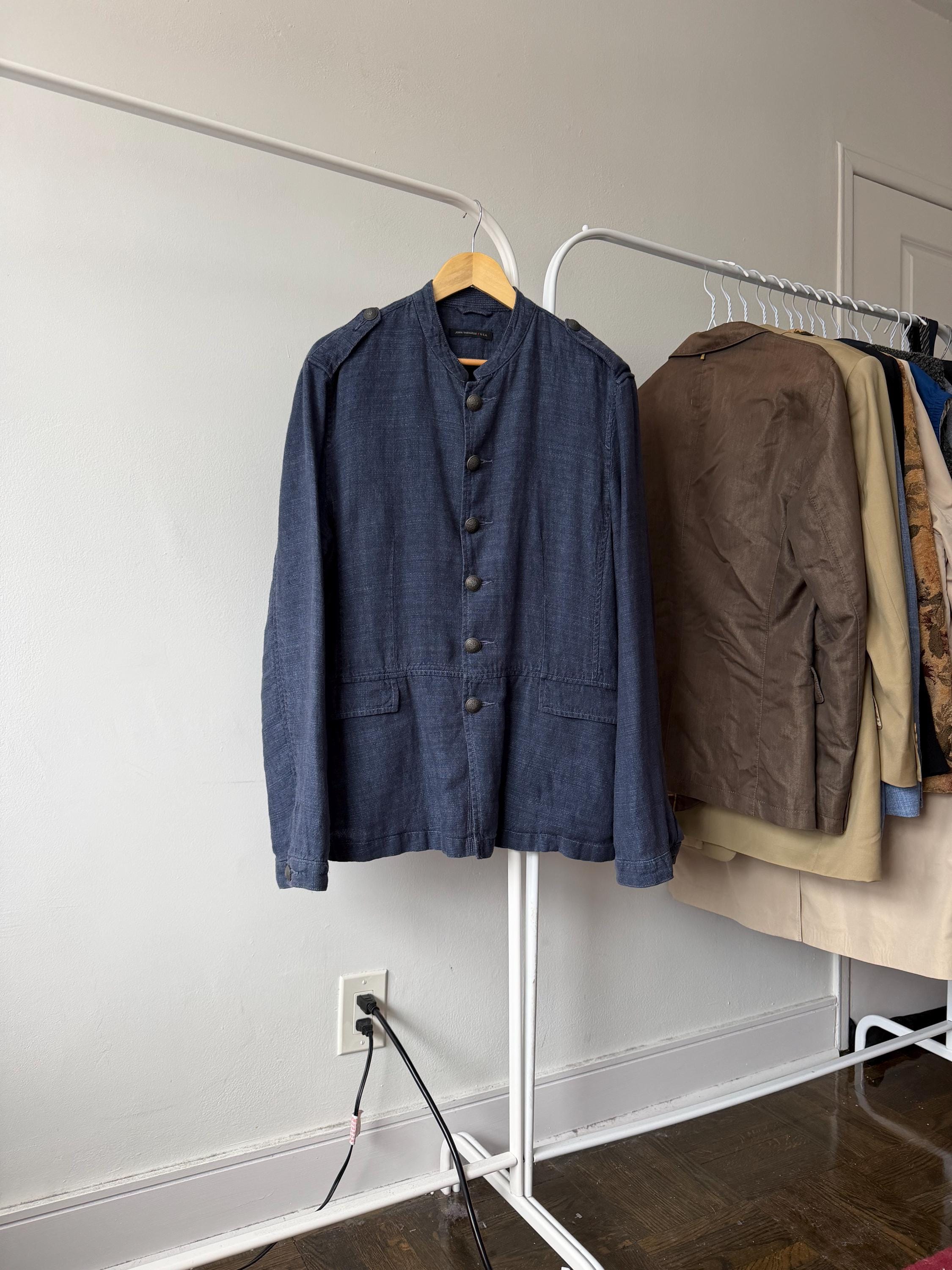 John Varvatos, Vintage John Varvatos USA Navy Blue Military Utility Linen Jacket Size L