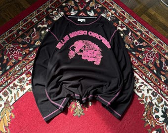 Y2K Emporio Armani Denim Blue Graphic Longsleeve Tee Black Pink Logo