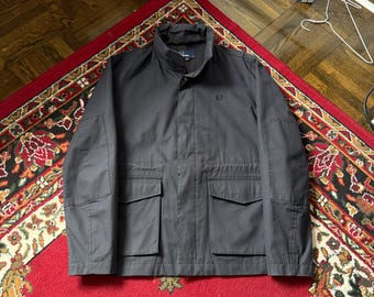 Fred Perry Utility Field Jacket Black Military Style Coat Mens L