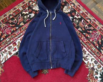 Polo Ralph Lauren Men's Navy Blue Double-Knit Full-Zip Hoodie Size Small