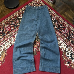 Seltene Vintage 70er Jahre Retro Weites Bein Hoch taillierte Denim Hose Arbeitskleidung Jeans