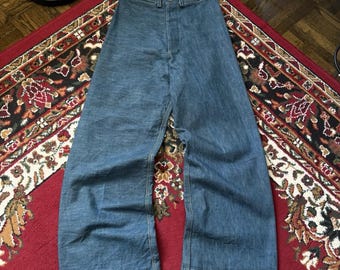 Seltene Vintage 70er Jahre Retro Weites Bein Hoch taillierte Denim Hose Arbeitskleidung Jeans