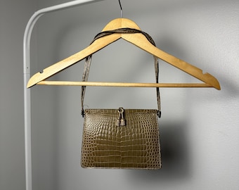 Lederer jaren 80 leren tas met krokodillenpatroon 3 in 1