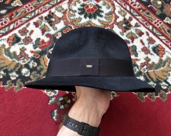 Saint Laurent YSL Black Classic Rabbit Felt Grosgrain Fedora Hat Sz S