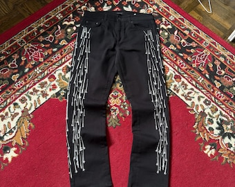 Vintage Escada Schwarze Shooting Star Bestickte Jeans Größe 34