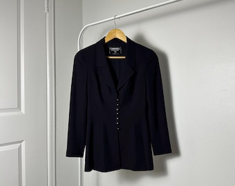 Chanel 1997 Runway Gripoix Logo Button Corset Suit Jacket
