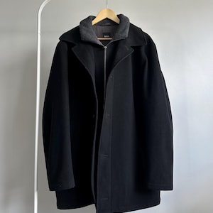 Hugo Boss Mens Wool Cashmire Coat Black 54 Zip Classic Fit