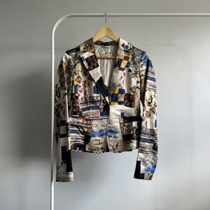 Etro Beige Blue & Black Satin Floral Paisley Blazer Size 6/42