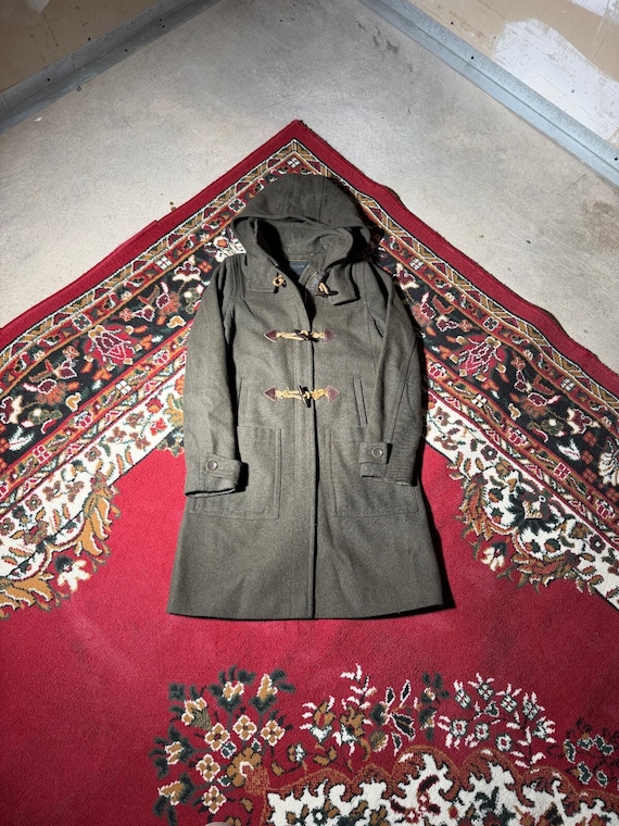 J.Crew, Vintage J.Crew Olive Melton Wool Blend Hooded Toggle Duffle Coat 0