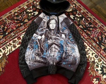 Vintage Ecko Unltd. Full Zip Hoodie Graffiti Girl Print Größe M Streetwear Y2K