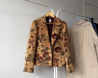 Soft Works Flowers Garden Art Three Button Blazer Sport Jacket Size 10