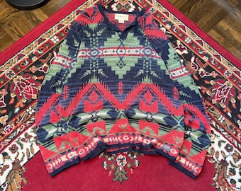 Vintage Ralph Lauren Denim & Supply Aztec Navajo Knitted Henley Sweater Sweatshirt M