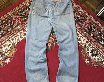 90s Vintage Levi's 501 Jeans Size 40x34 Blue Light Blue Washed Denim