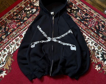 Felpa con zip Vintage Korn Chain Locked Door anni 2000, felpa con zip Giant Tag anni '90 Band