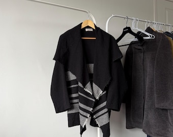 Ivan Grundahl Cardigan Sweater M/L Black OVERSIZED Wool blend Cardigan Jacket