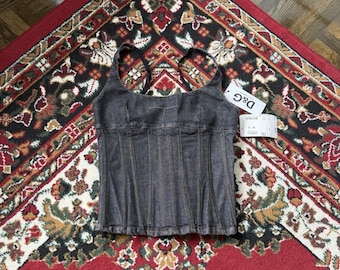 00s Archive Dolce & Gabbana Denim Pleated Gray Corset Top DG Jean Top Y2K