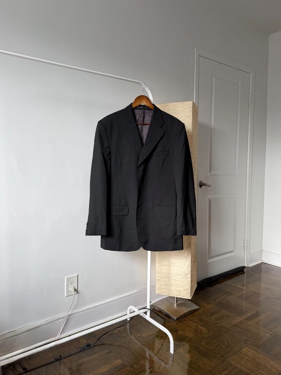 Brioni, Vintage Brioni Roma 3 Button Charcoal Windowpane Checked Blazer/Jacket