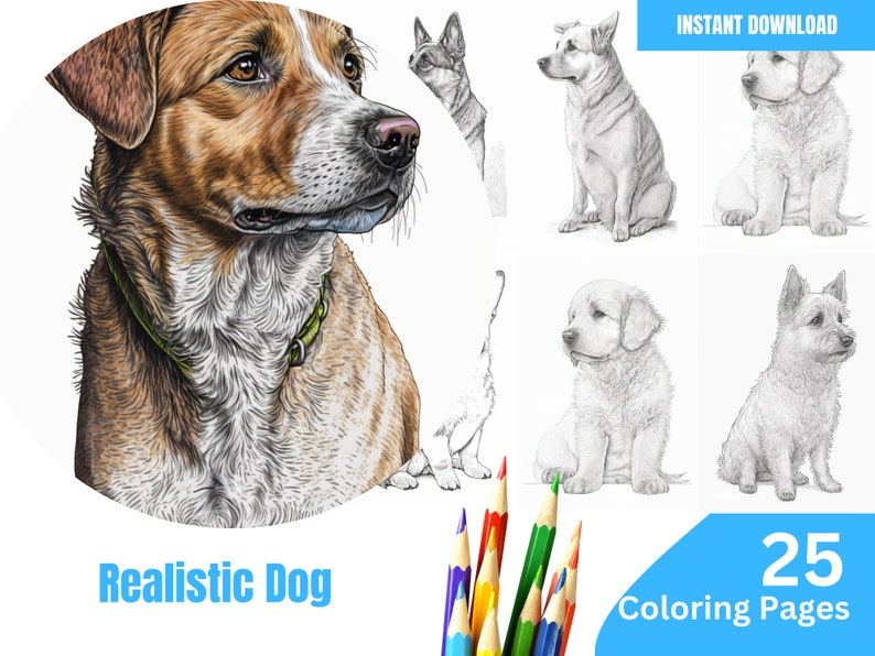 Realistic Dog Coloring Book Printable Coloring Page for Adult - Etsy