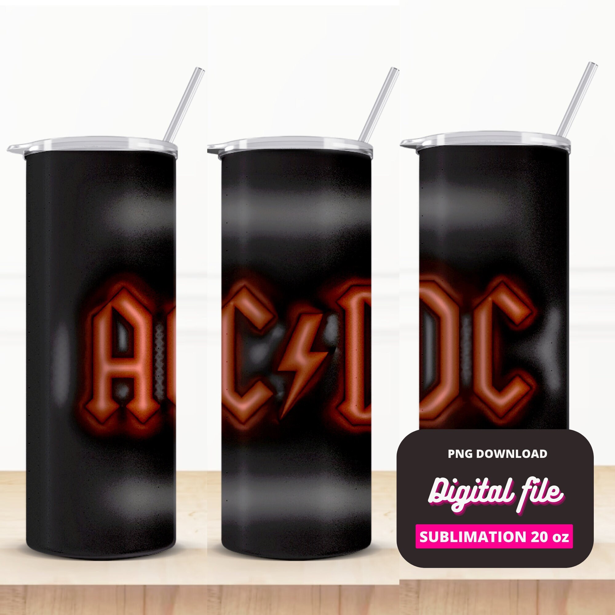 ACDC Tumbler PNG 20oz 600ml Sublimation Design Rock Tumbler Decoration ...