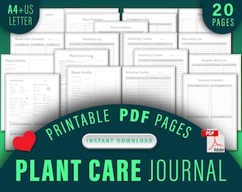 PLANT CARE JOURNAL | 20 page Bundle! | Printable Digital Pdf | Instant Download | Plant Profile & I.D | Inventory | Tracker | Planner | Log