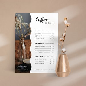 Editable Menu Card Template, Coffee Menu Card, Restaurant Menu, Printable Price List Template, DIY Canva Template, Business Menu Card