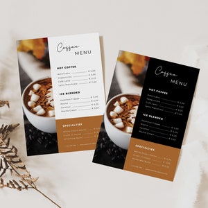 Editable Coffee Menu Card Template, Restaurant Menu, Printable Price List Template, DIY Canva Template, Drink Menu Card, Coffee Shop Menu