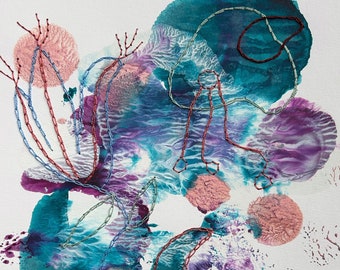 Handmade paper collage art | Unique and modern artwork | Embroidery paper art | Сherish my garden