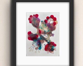 Handmade paper collage art | Unique and modern artwork | Embroidery paper art | Faded flowers