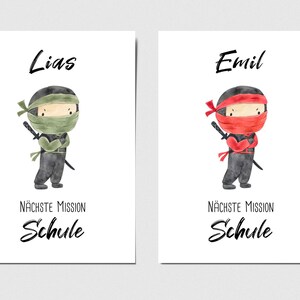 Karte Einschulung 2025 l Karte 1. Schultag l Einladung zur Einschulung | Ninja Nächste Mission Schule mit Wunschname personalisierbar