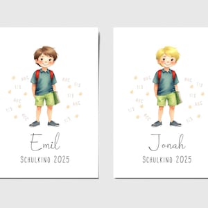 Karte Einschulung 2025 l Karte 1. Schultag l Einladung zur Einschulung Junge | Schulkind 2025 mit Wunschname personalisierbar