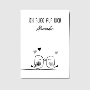 Karte Vögel, Liebe, Valentinstag mit Wunschname personalisierbar