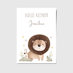 Karte zur Geburt Löwe, Hallo kleine / kleiner,  mit Wunschname personalisierbar