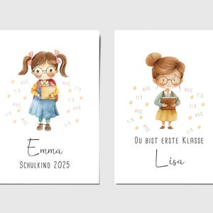 Karte Einschulung 2025 l Karte 1 Schultag l Einladung Einschulung Mädchen | Endlich Schulkind | Schulkind mit Wunschname personalisierbar