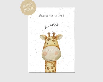 Birth card, giraffe, personalizable with name
