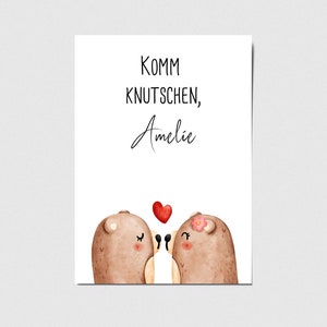 Karte Bär, Liebe, Valentinstag, Komm knutschen, mit Wunschname personalisierbar