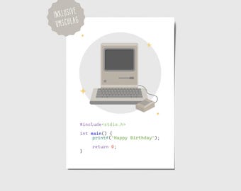 Personalized birthday card for computer nerds, gamers, IT professionals, and programmers, with a name of your choice.