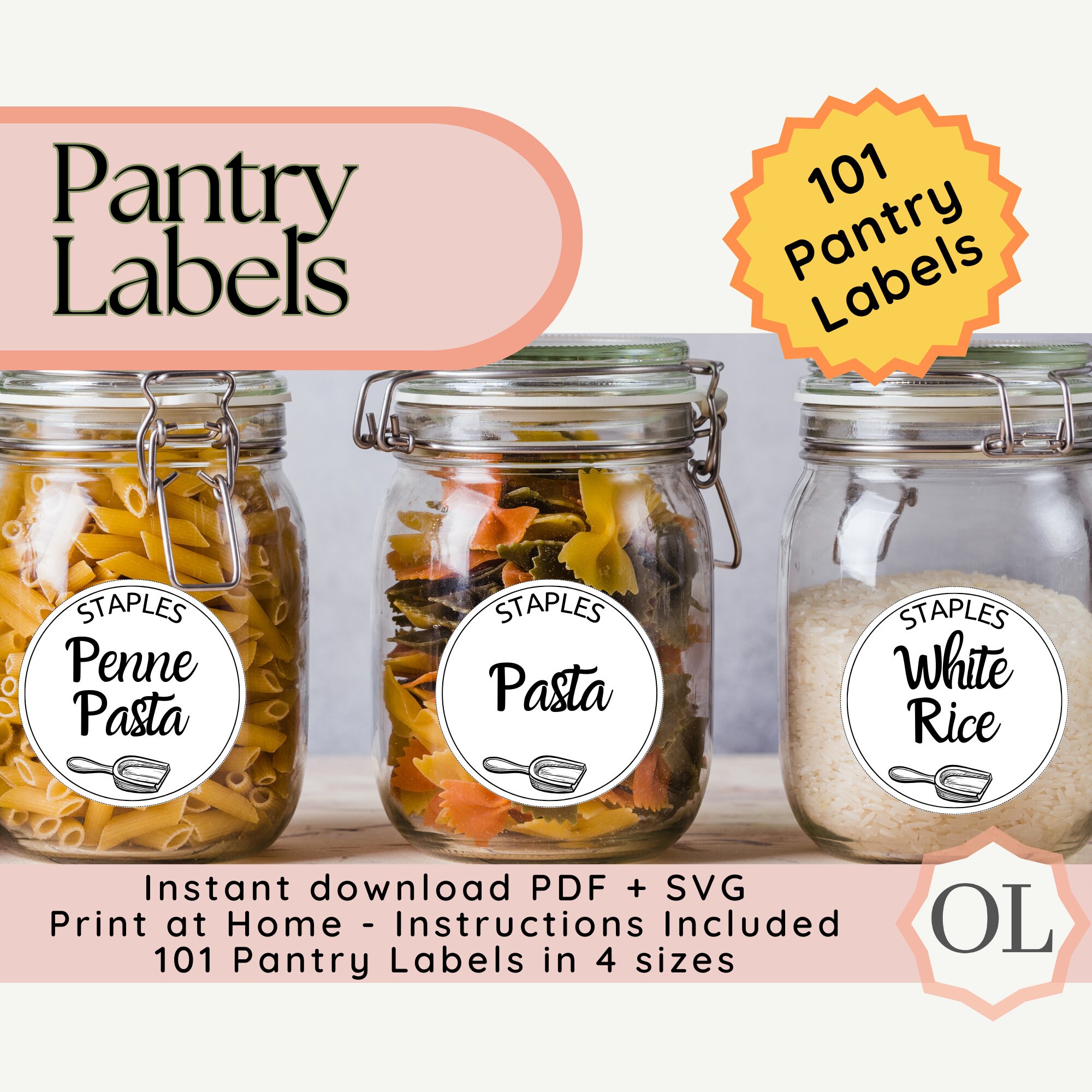 Pantry Labels Printable Staples Beverages Baking Snacks and