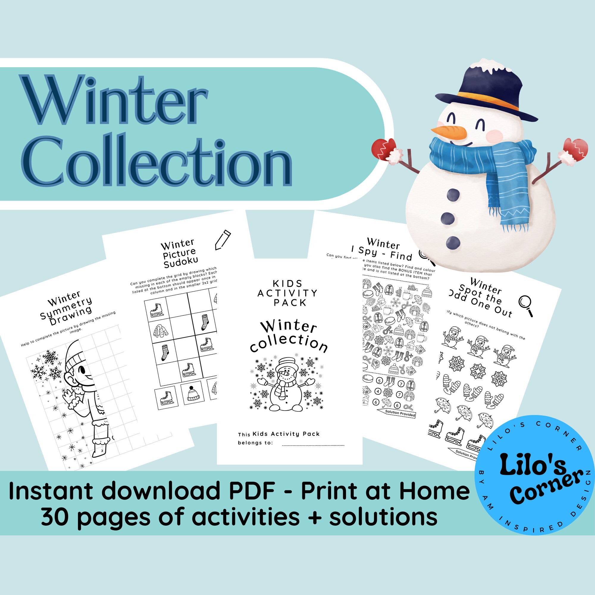 WINTER Kids Activity Pack, Printable Activity for Kids, Word Find ...