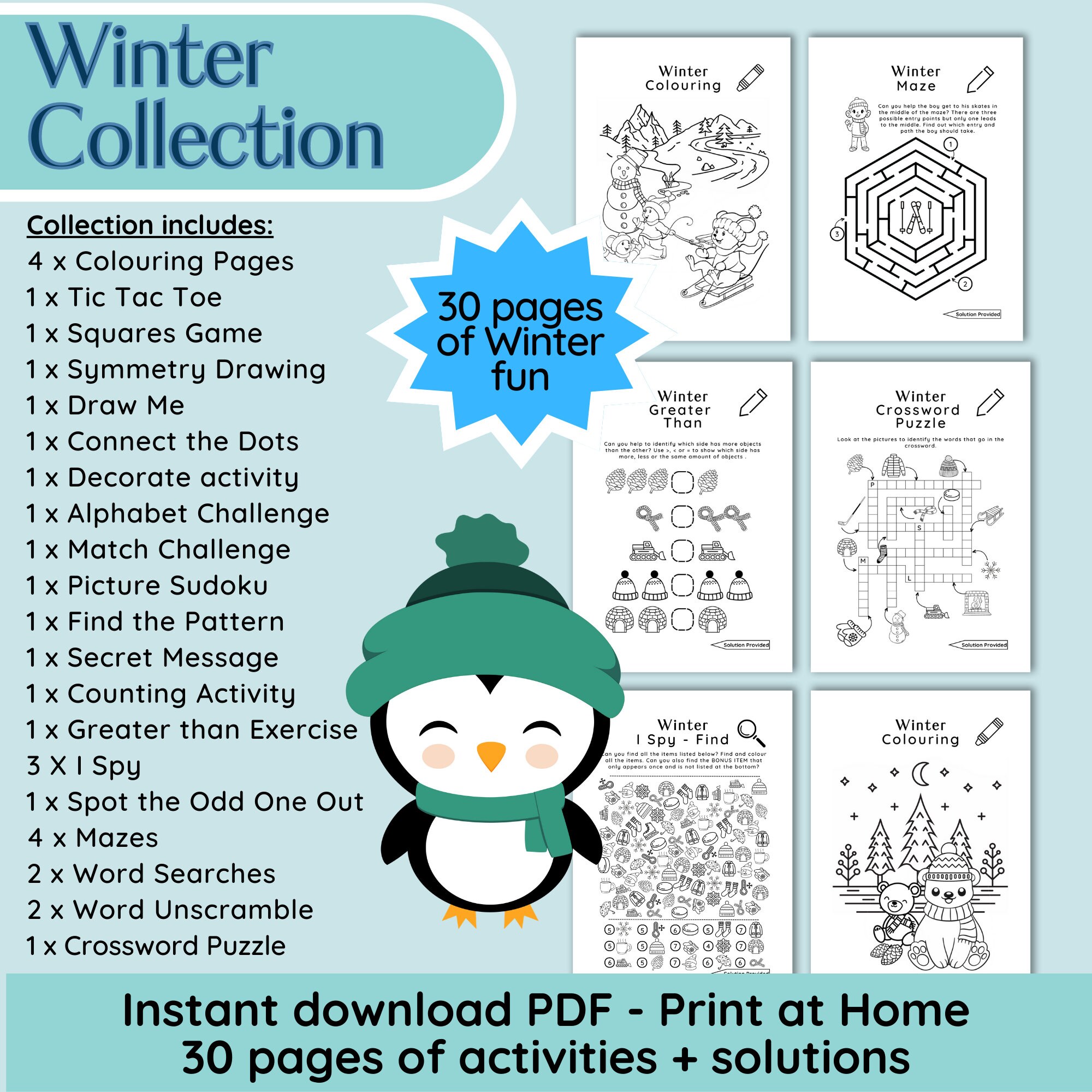 WINTER Kids Activity Pack, Printable Activity for Kids, Word Find ...