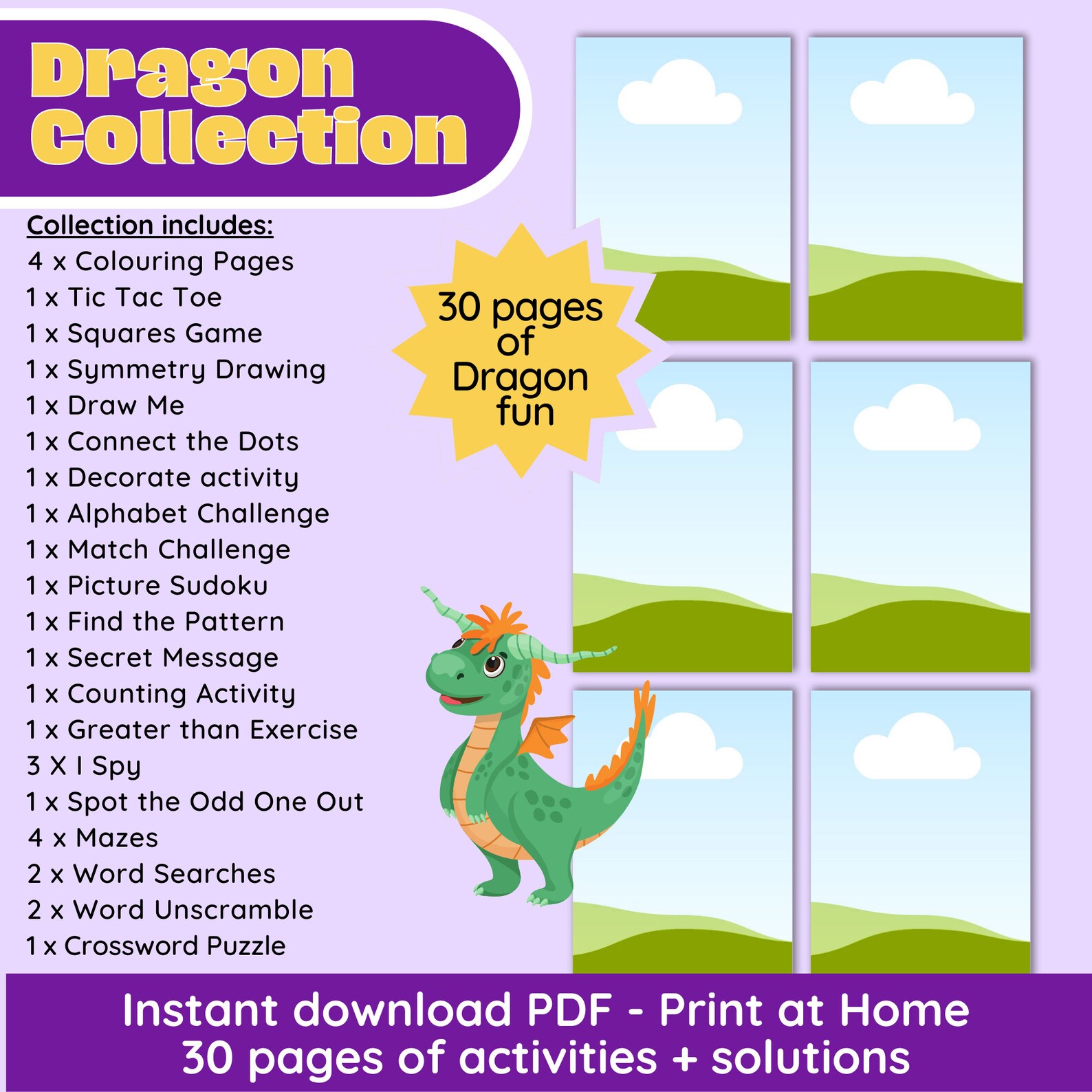 DRAGON Kids Activity Pack Activity Sheet for Kids Coloring - Etsy