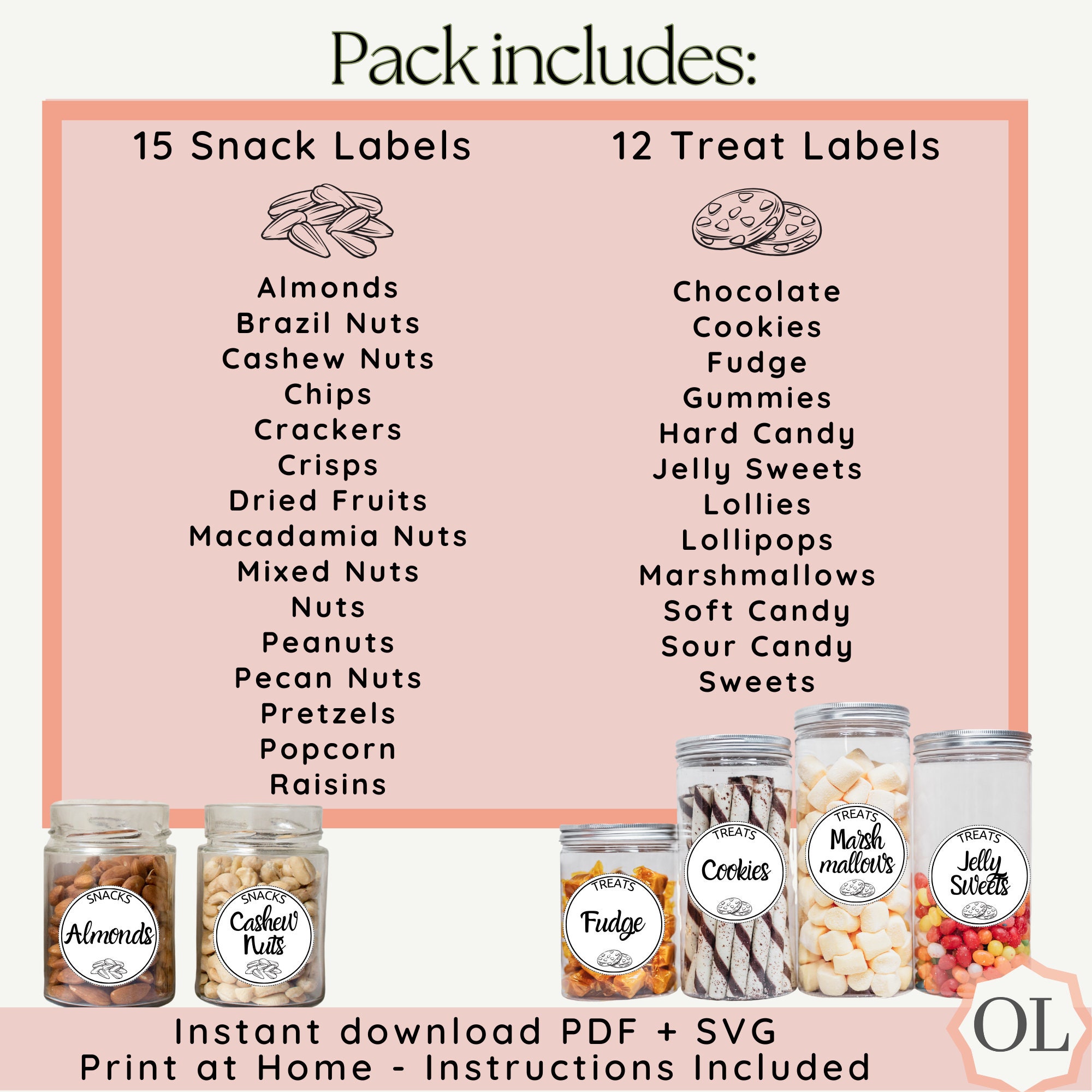 Pantry Labels Printable - Staples, Beverages, Baking, Snacks and Treats ...